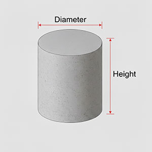 A diagram for a concrete estimator detailing the dimensions of a cylinder, including diameter and height.