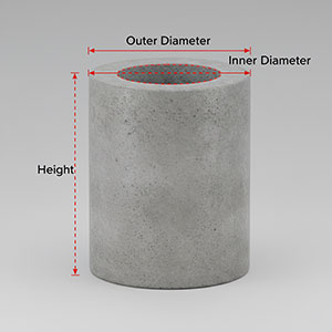 Instructional graphic for a concrete estimator detailing the dimensions required to calculate the volume of a cylindrical concrete tube.